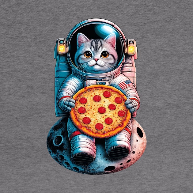 Cat Eating Pizza in Universe - For Space Astronaut Cat by cyryley